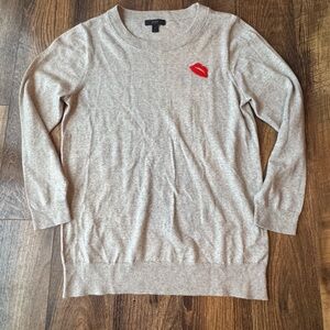 J. Crew Tippi Sweater in Gray with Red Detail 100% Merino Wool